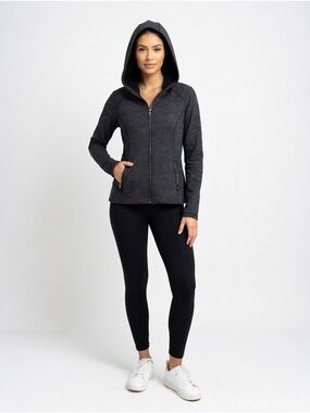 Athleta Charcoal Hooded Zip-Up Jacket - Dark Gray